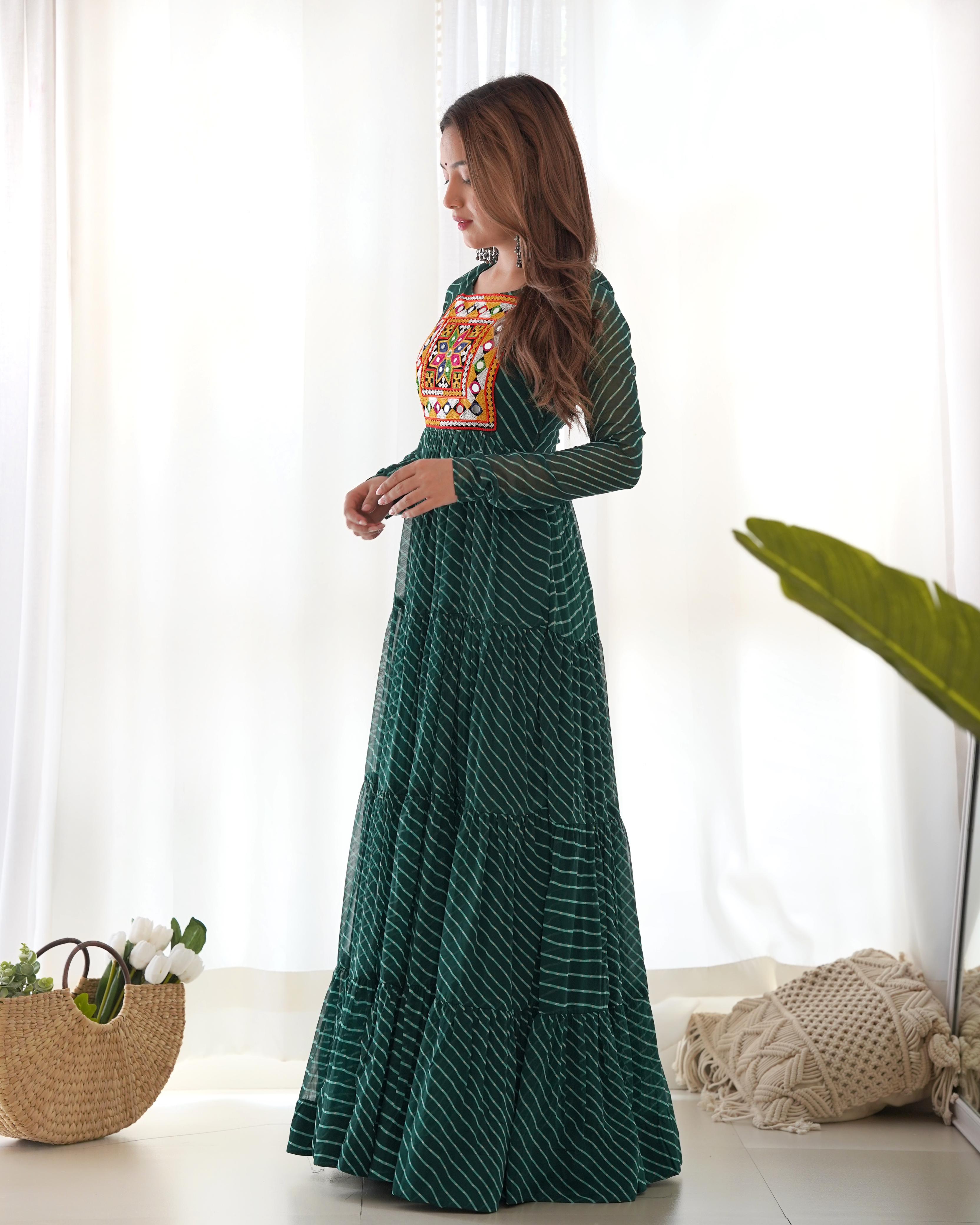 Bottle Green Pure Soft Fox Georgette Anarkali Gown With Huge Flair