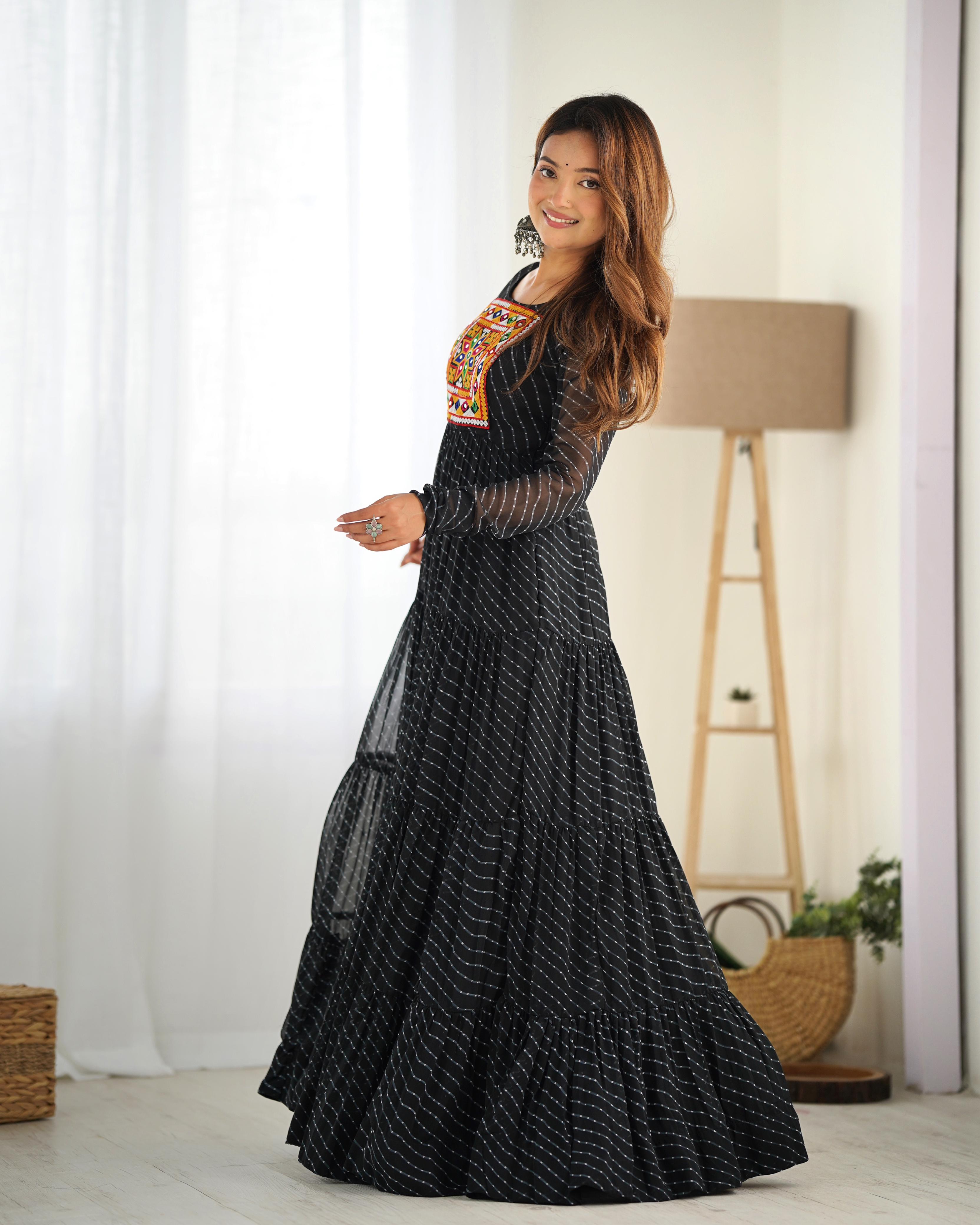 Black Pure Soft Fox Georgette Anarkali Gown With Huge Flair