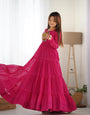 Rani Pink Pure Soft Fox Georgette Anarkali Gown With Huge Flair