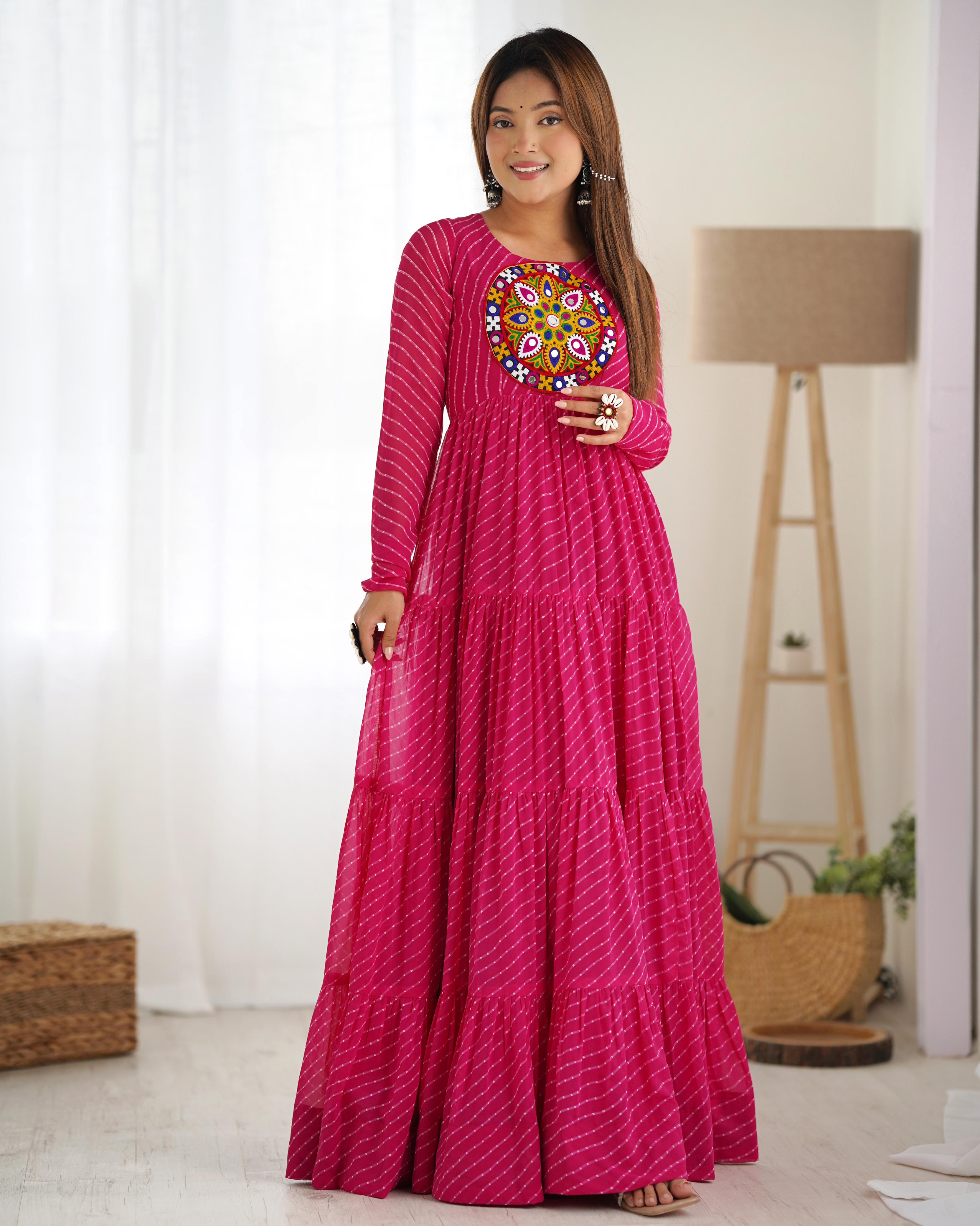 Rani Pink Pure Soft Fox Georgette Anarkali Gown With Huge Flair