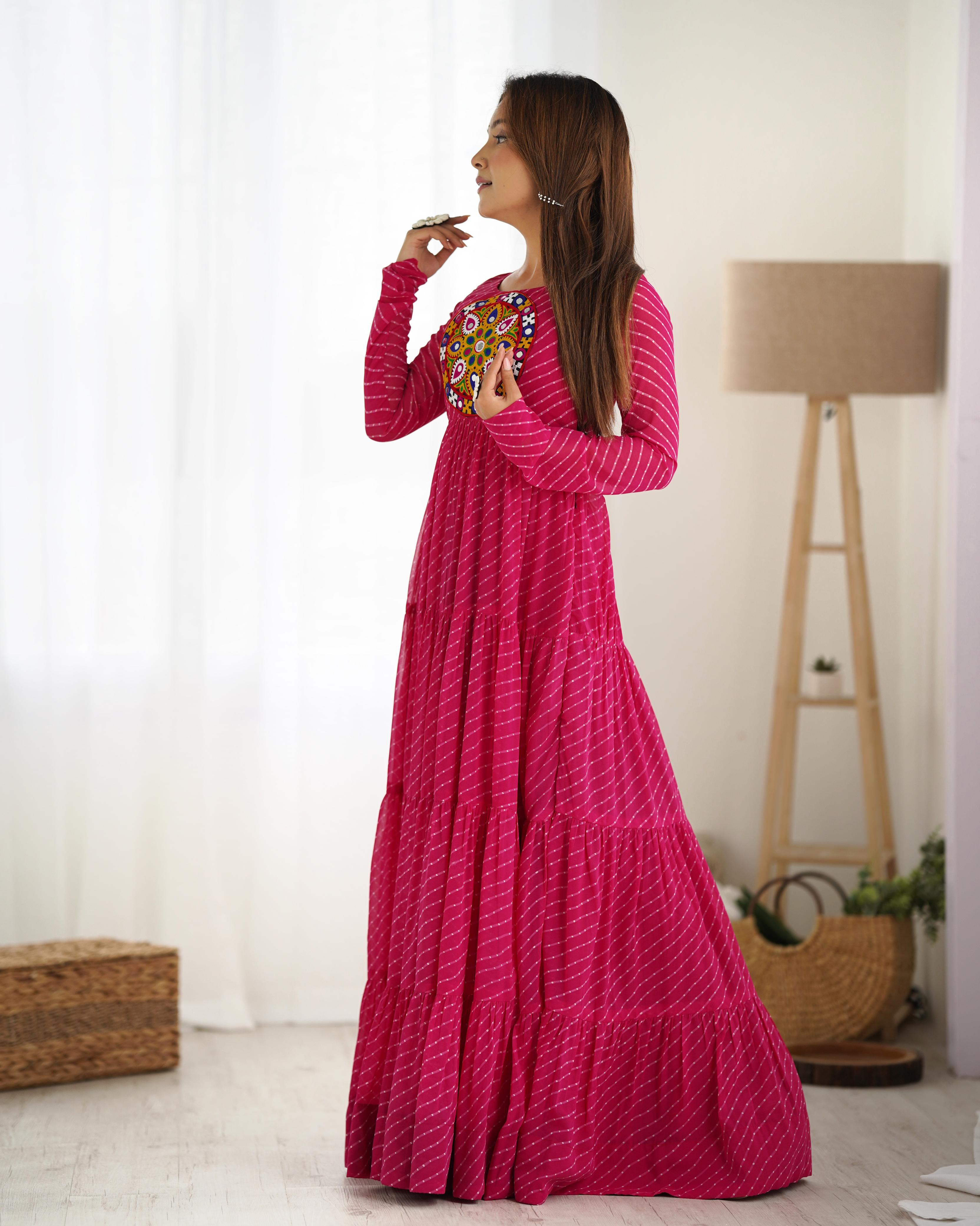 Rani Pink Pure Soft Fox Georgette Anarkali Gown With Huge Flair