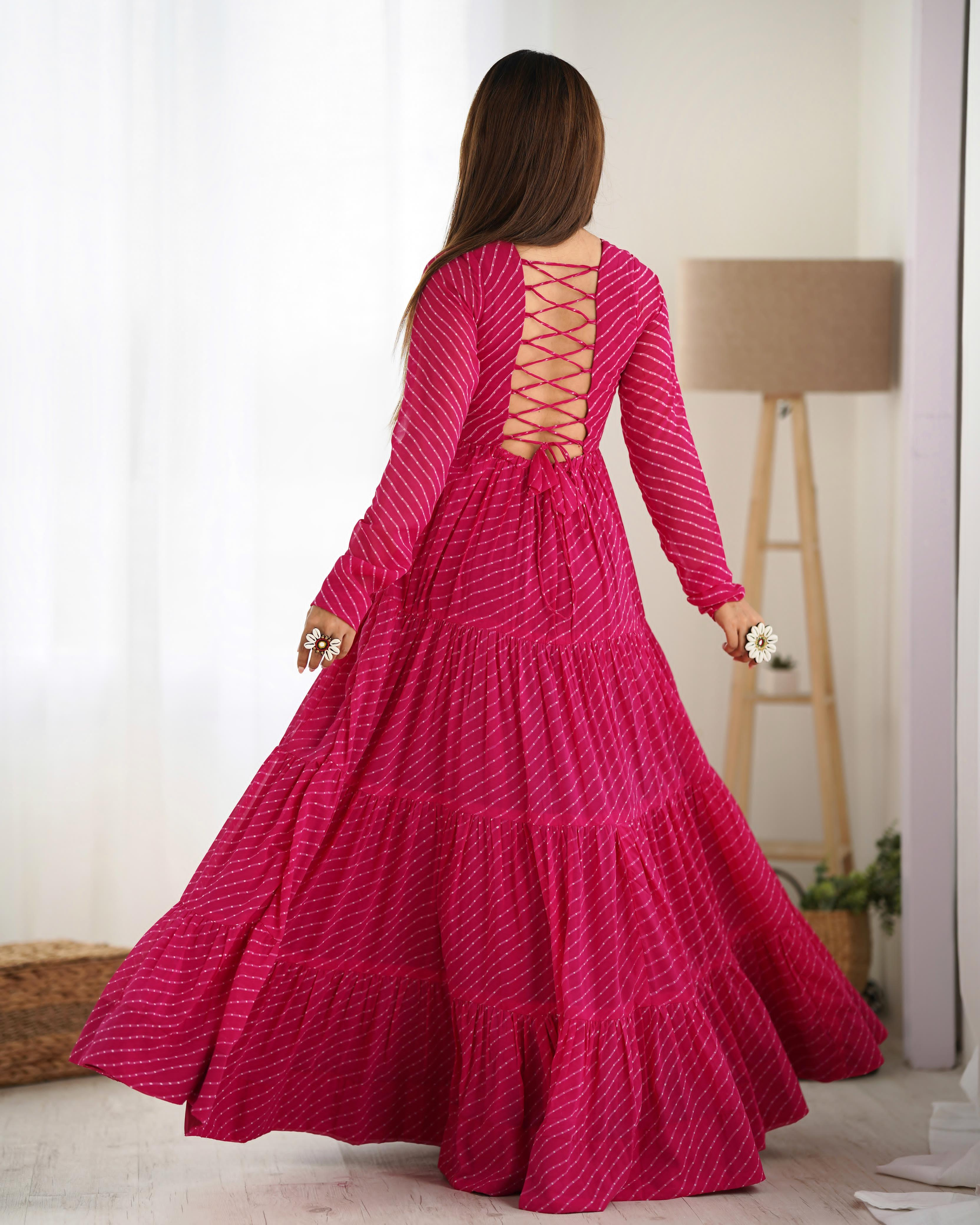 Rani Pink Pure Soft Fox Georgette Anarkali Gown With Huge Flair