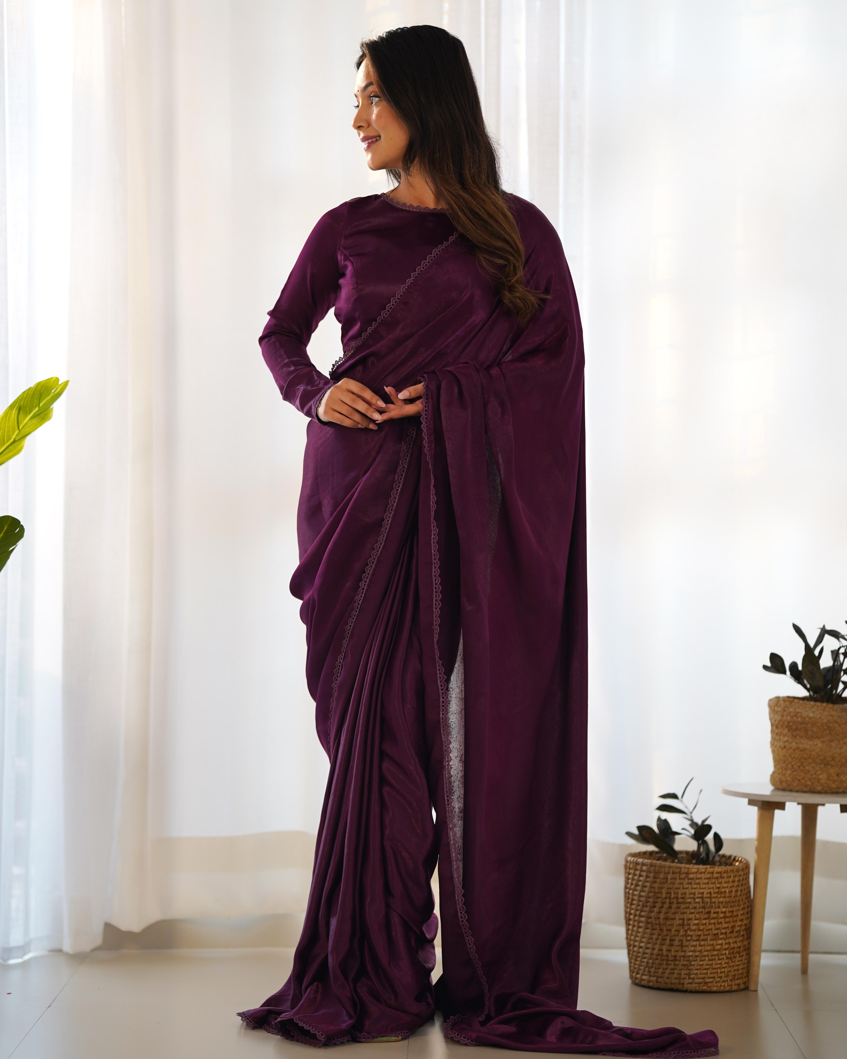 Dark Purple Ready-To-Wear Marble Velvet Saree