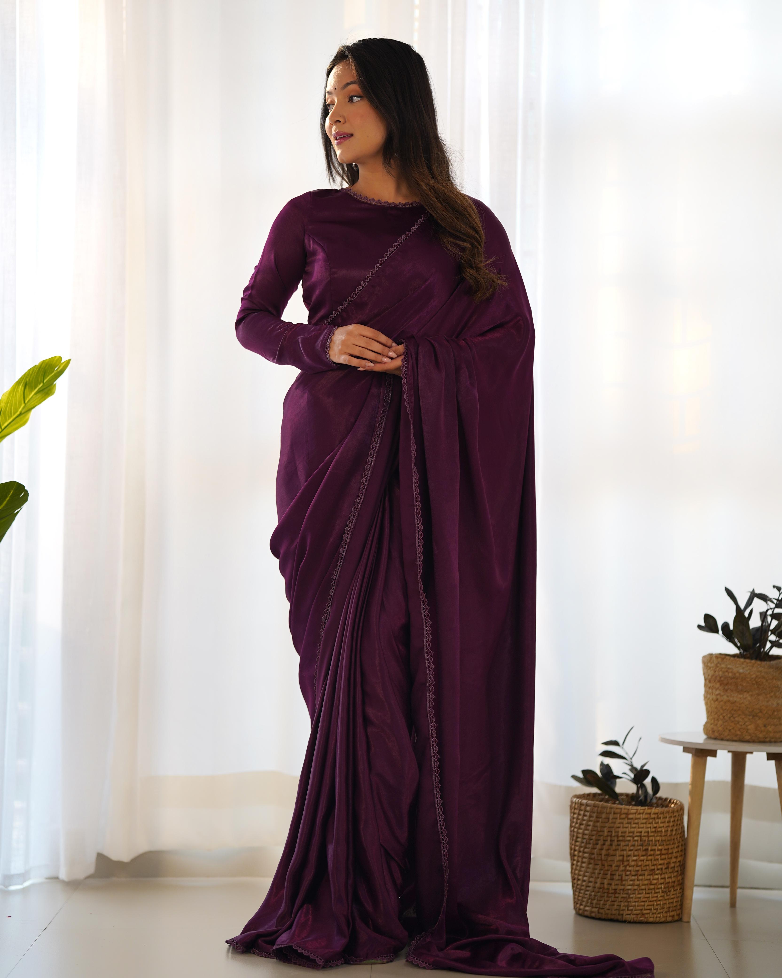 Dark Purple Ready-To-Wear Marble Velvet Saree