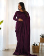 Dark Purple Ready-To-Wear Marble Velvet Saree