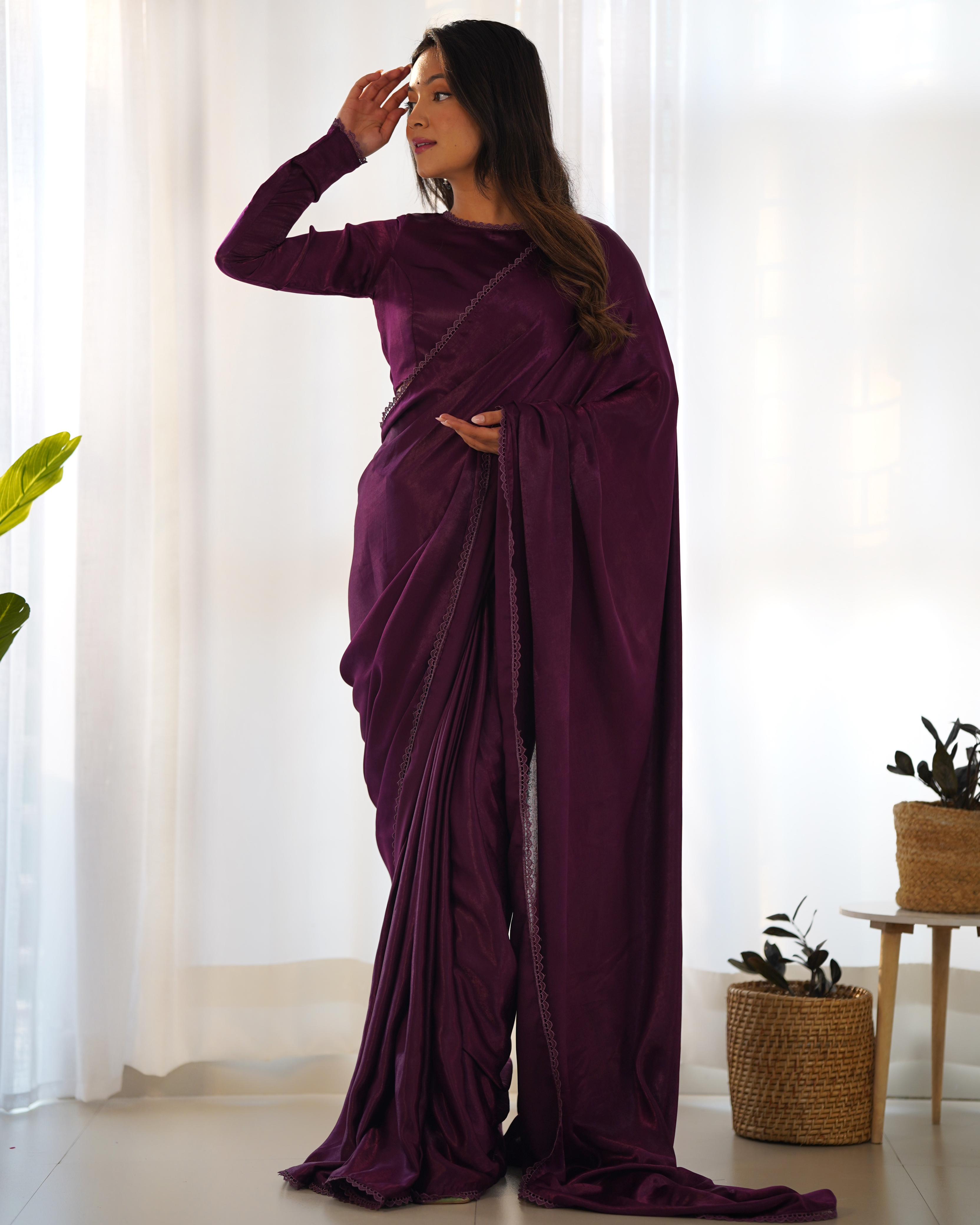 Dark Purple Ready-To-Wear Marble Velvet Saree