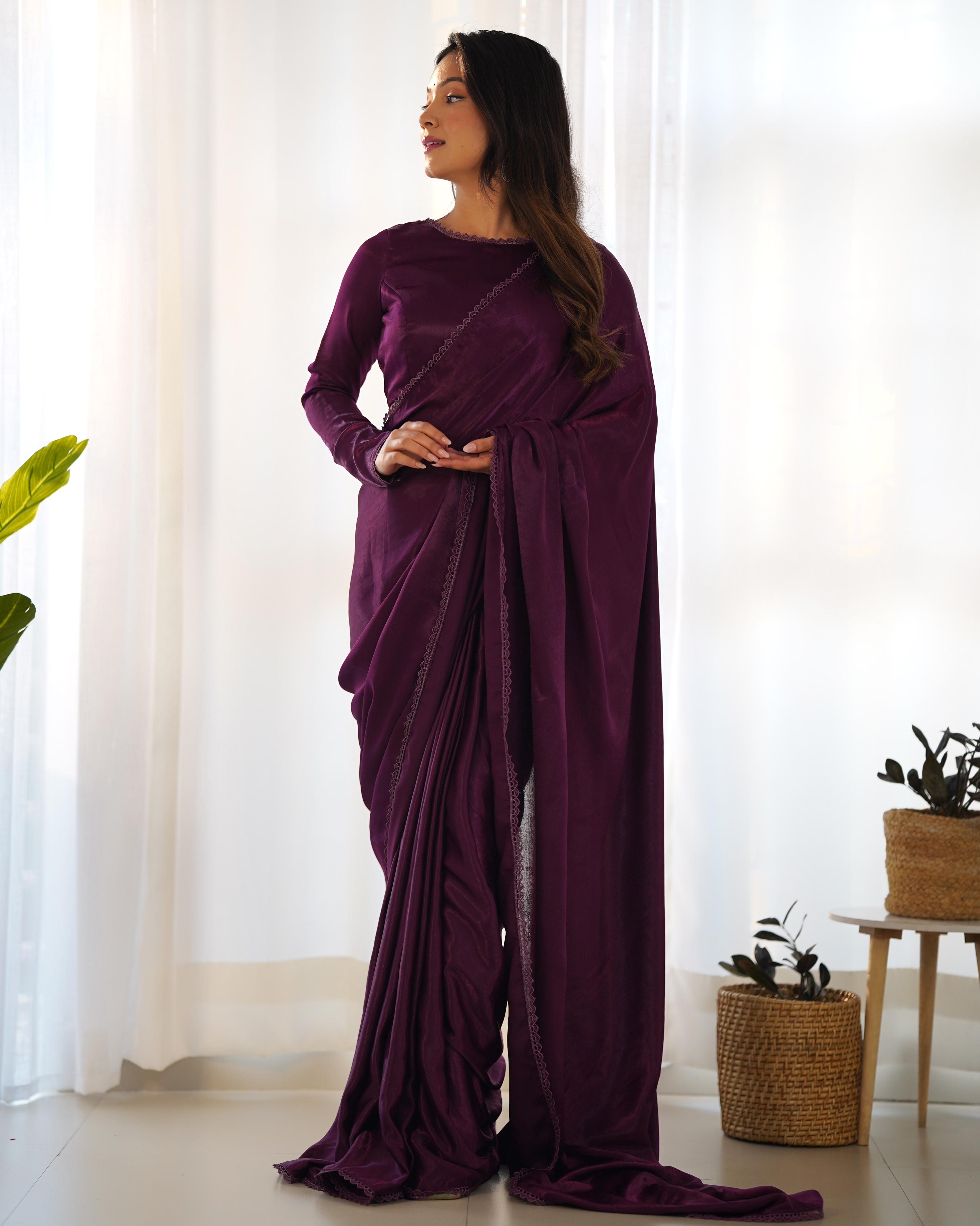 Dark Purple Ready-To-Wear Marble Velvet Saree