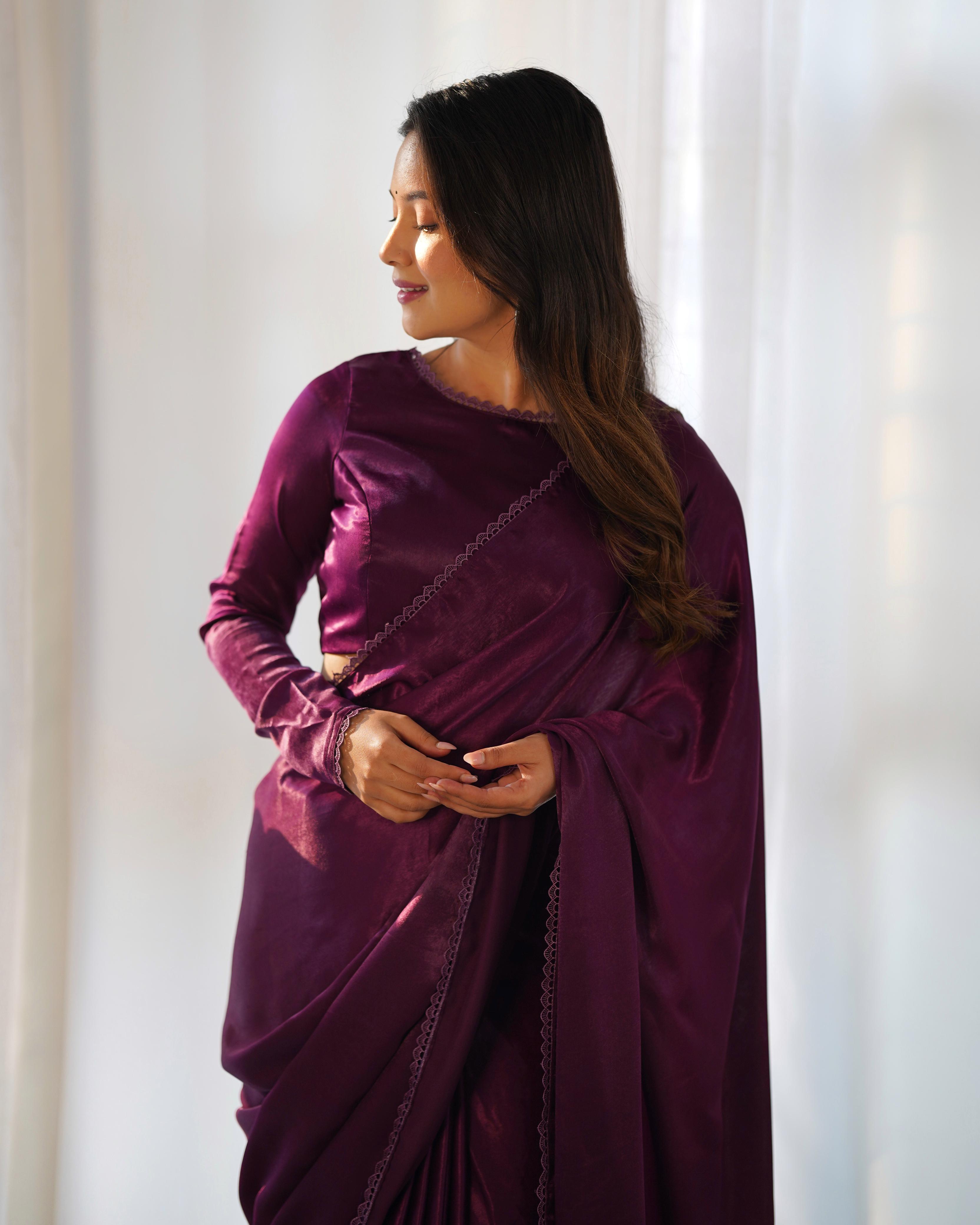 Dark Purple Ready-To-Wear Marble Velvet Saree