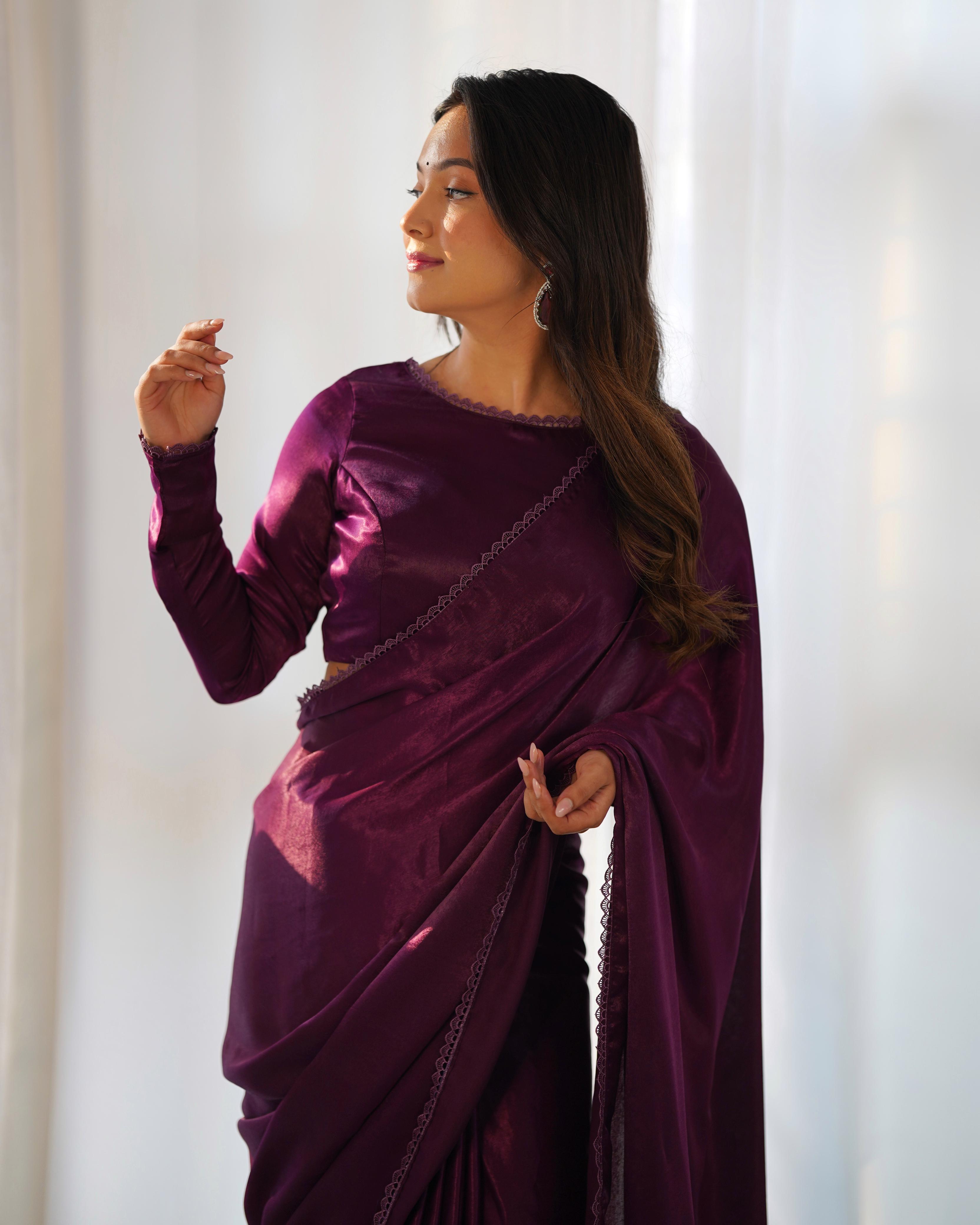 Dark Purple Ready-To-Wear Marble Velvet Saree