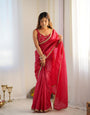 Rani Pink Ready-To-Wear Gold Crush Tissue Silk Saree