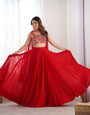 Red Pure Soft Fox Georgette Lehenga Set With Huge Flair & Dupatta