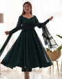 Green Pure Soft Fox Georgette Anarkali Suit Set With Huge Flair, Dupatta & Pant