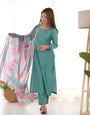 Sea Green Pure Soft Viscose Kurta Suit Set With Dupatta & Pant