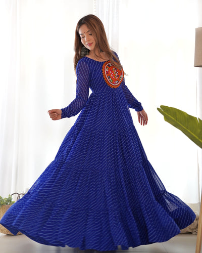 Royal Blue Pure Soft Fox Georgette Anarkali Gown With Huge Flair