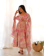 Multi Floral Pure Soft Fox Georgette Anarkali Suit Set With Huge Flair, Dupatta & Pant