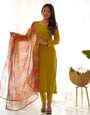 Lemon Green Pure Soft Viscose Kurta Suit Set With Dupatta & Pant