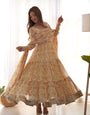 Yellow Pure Soft Fox Georgette Anarkali Suit Set With Huge Flair, Dupatta & Pant