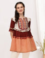 Cute off-white and peach embroidered long kedia top
