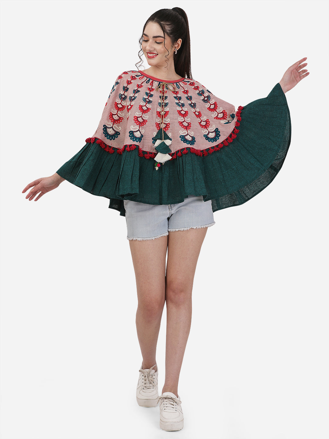 Dusty Pink Woollen Embroidered Circular Poncho